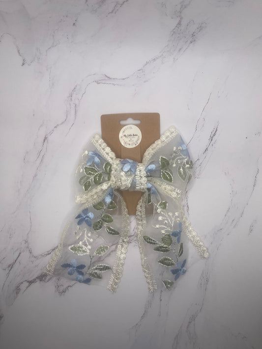 Lace Blue Floral Bow