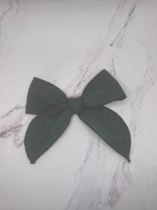 Green Linen Bow